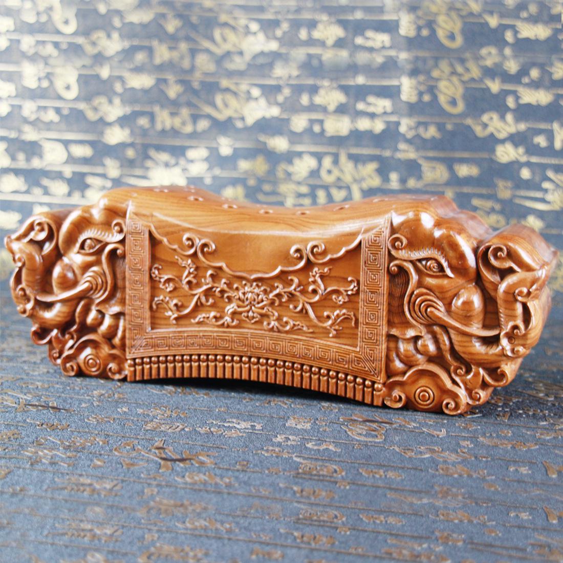 Peach Wood Carved Cervical Spine Pillow - Solid Wood Ornament, Ideal Birthday Gift