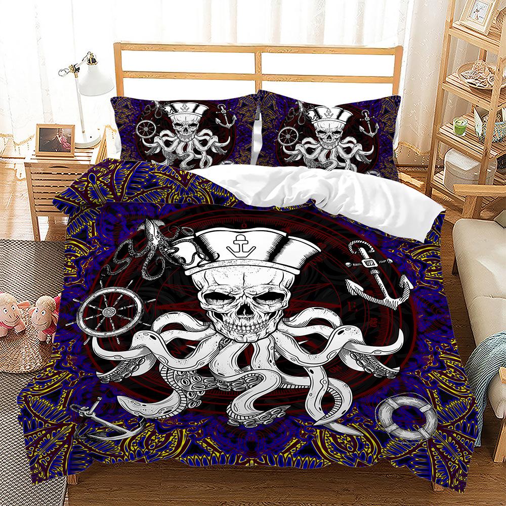 3D Skull Head Series Bedding Set Luxury Flower Skull Duvet Cover 2/3 Pieces DE135 * 200 Full Size Boys' Room Soft Bedroom Decoration