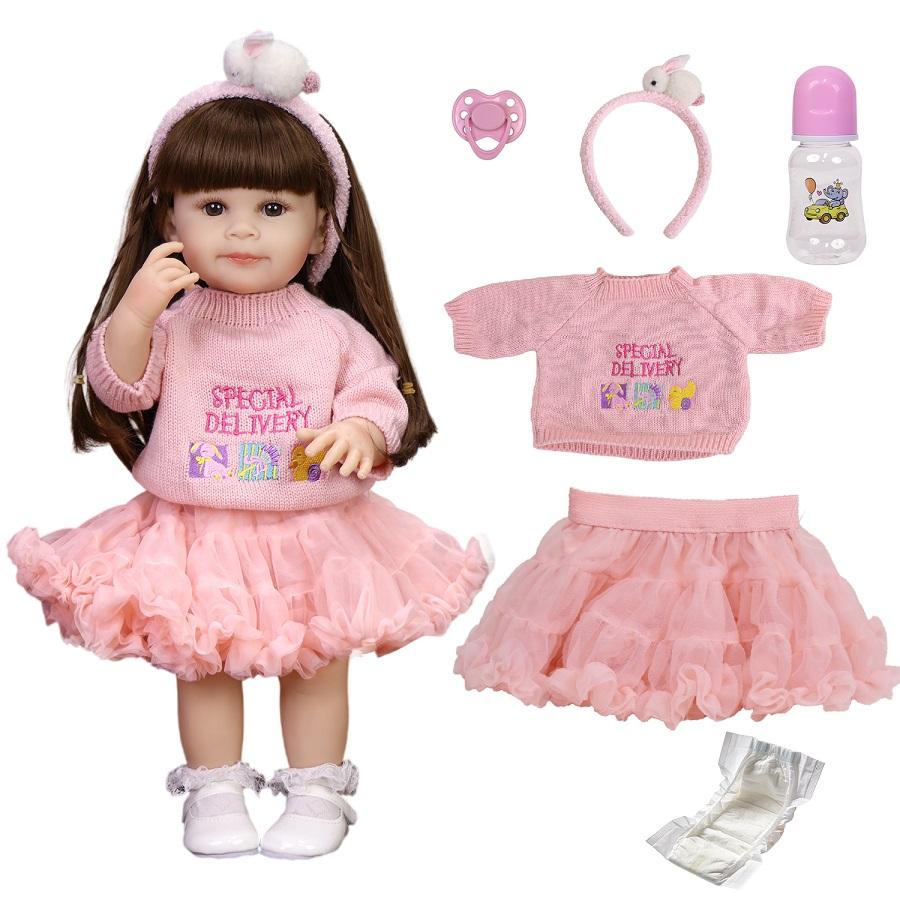 KEIUMI Full Silicone Vinyl 22 Inch Cute Reborn Baby Doll Realistic Skin Washable Doll Toy Christmas Gift