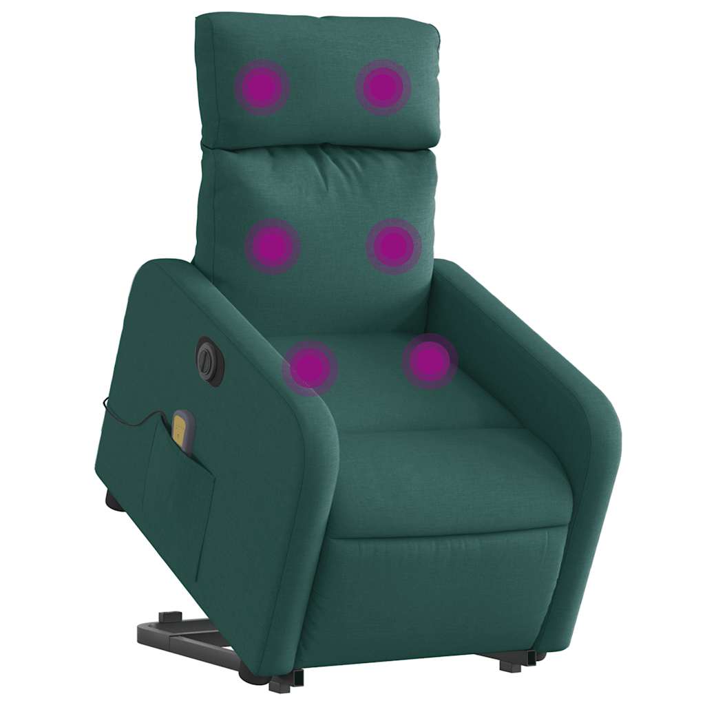 Electric Massage Recliner with Rising Function Dark Green Fabric