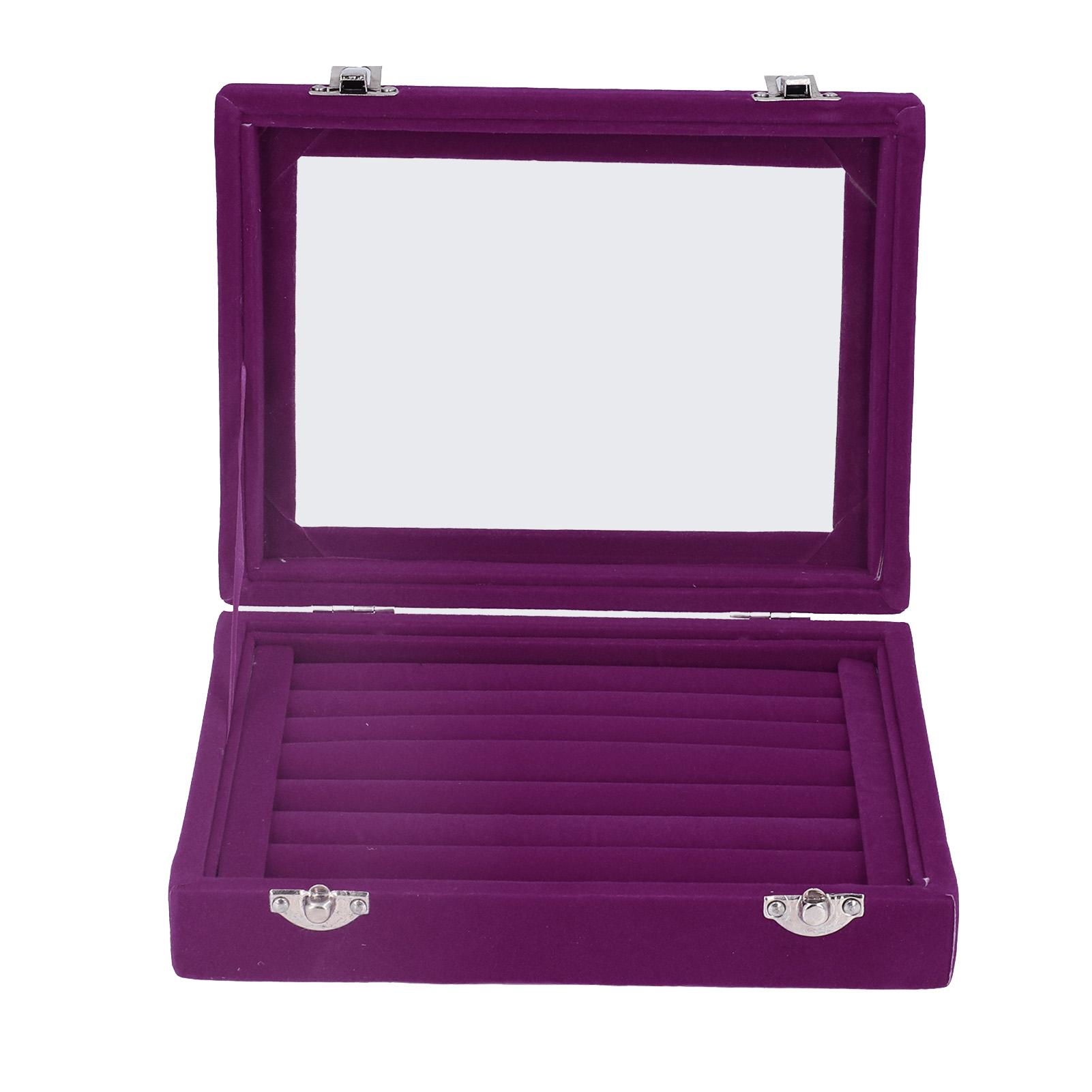 

Jewelry Box 7 Slots Velvet Jewellery Holder Storage Display Case for Earring Bracelet Purple