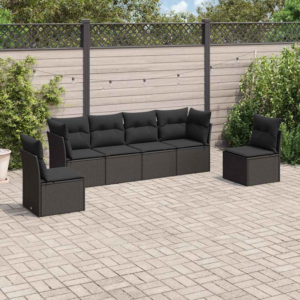 Vidaxl 6-Cz. Garden Furniture Set With Cushions, Black Poly Rattan