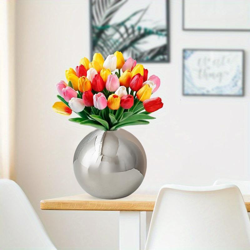 1/3pcs Plated Vase Modern Round Ball Vase Table Decor Accessories Flower Arrangement Craft Home Decoration SML