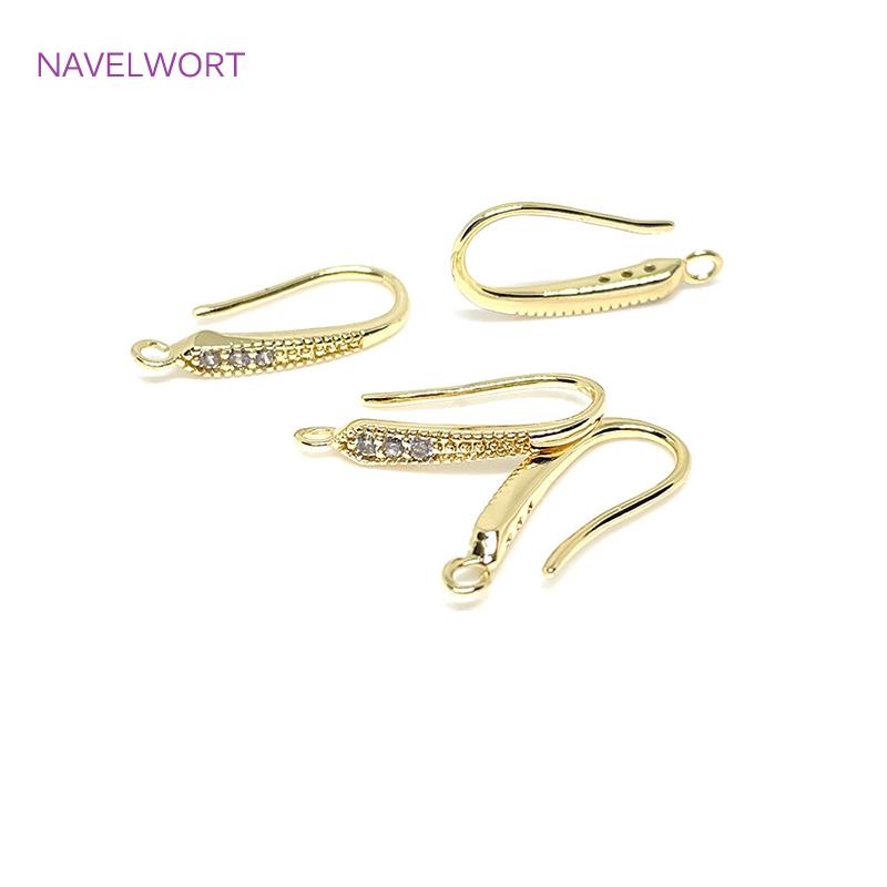 14K Gold Plated Brass Metal Inlaid Zircon Earring Hooks Fittings U Shape Ear Wire Hook Accessories DIY Jewelry Making Findings