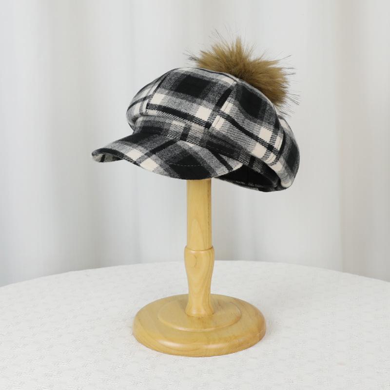 

Autumn Winter Retro Hat Women s Plaid Octagonal Beret Duck Tongue Painted Hat