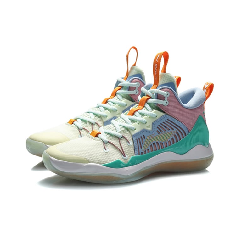 Li Ning Liren 1 Dämpfung Rutschfest Abriebfest Mittelhoch Performance Basketballschuhe Herren Grün Rot Blau ABAQ059-2