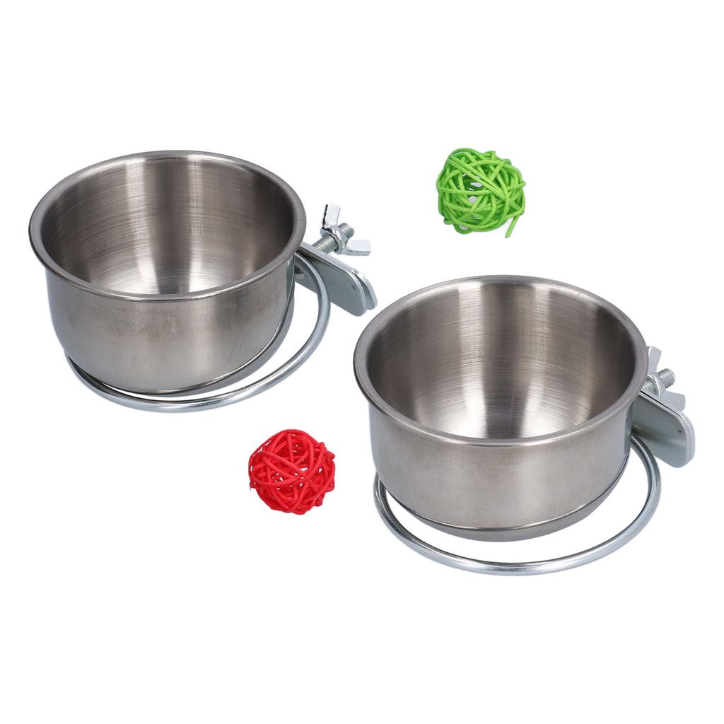 Stainless Steel Parrot Feeding Bowl with Rattan Ball for Hamster Small Animals