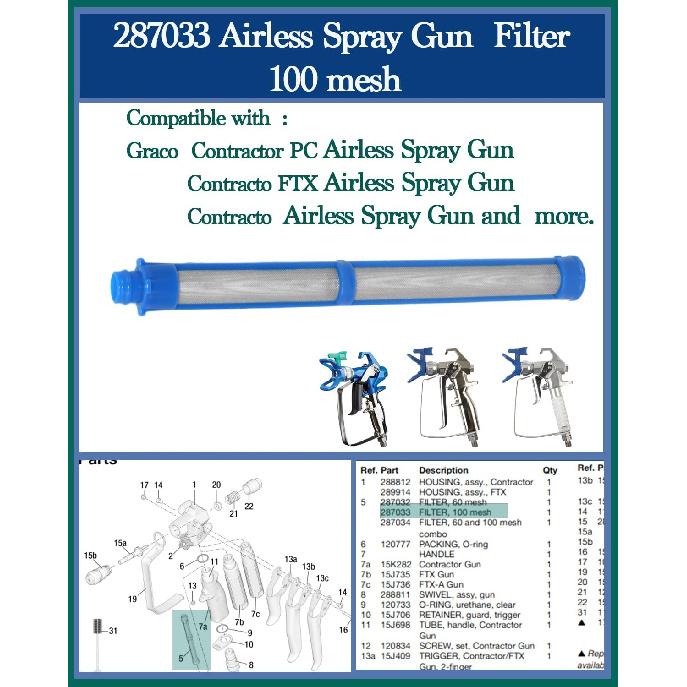 287033 Airless Spray Gun Filter 100 Mesh Blue (11-Pack), Compatible with Graco Contractor PC, II, FTx, Silver Plus & More – Durable Black