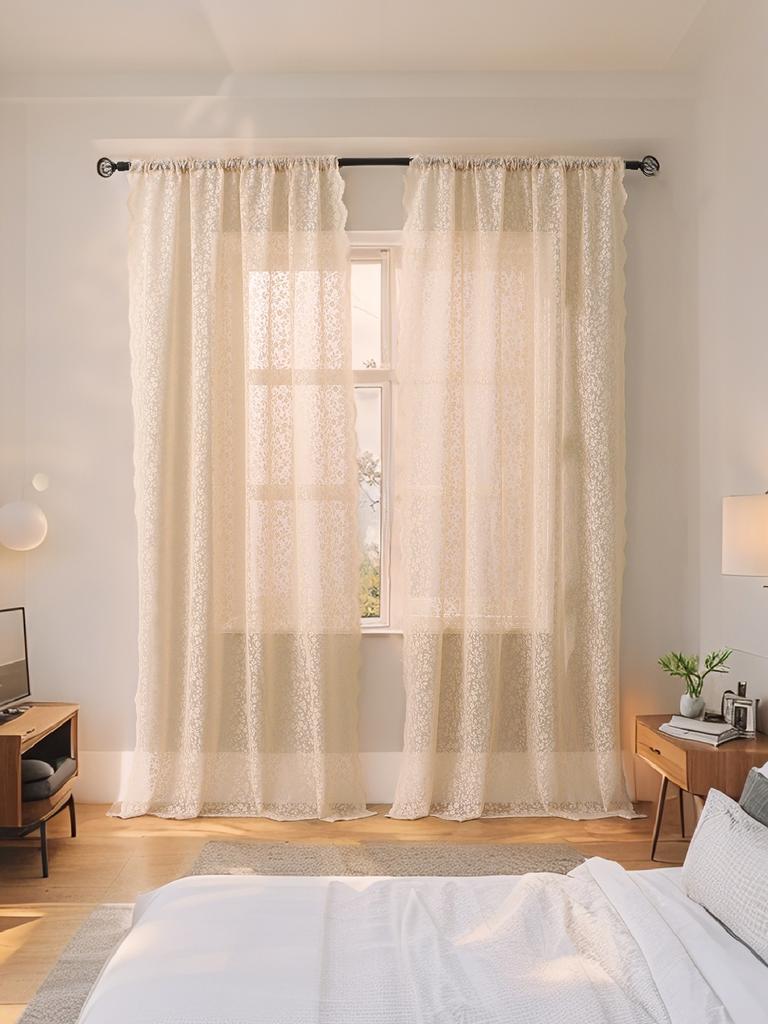 Beige Floral Lace Curtains Country Style for Living Room Bedroom Decor Ideal for Parties And Events Decoration