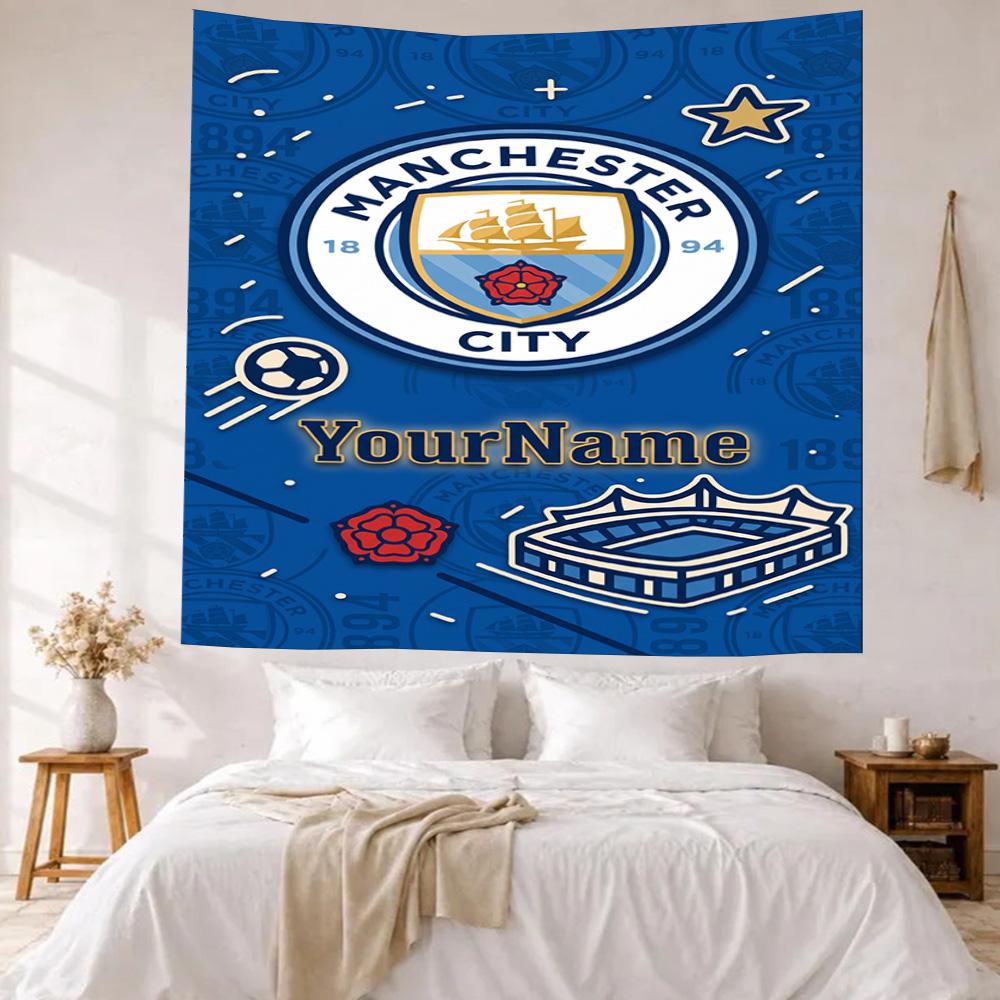 Manchester City Custom Your Name Wall Decor Tapestry Art For Pet Memorial Birthdaywedding Party Backdrop Family Gift