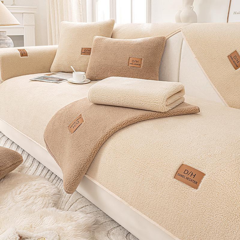 Verdickter Sofabezug aus Wollsamt, warm für den Winter, Wohnzimmer-Sofa, Rückenlehnen-Armlehnenkissen, weich, rutschfest, staubdicht, dekorativer Bezug