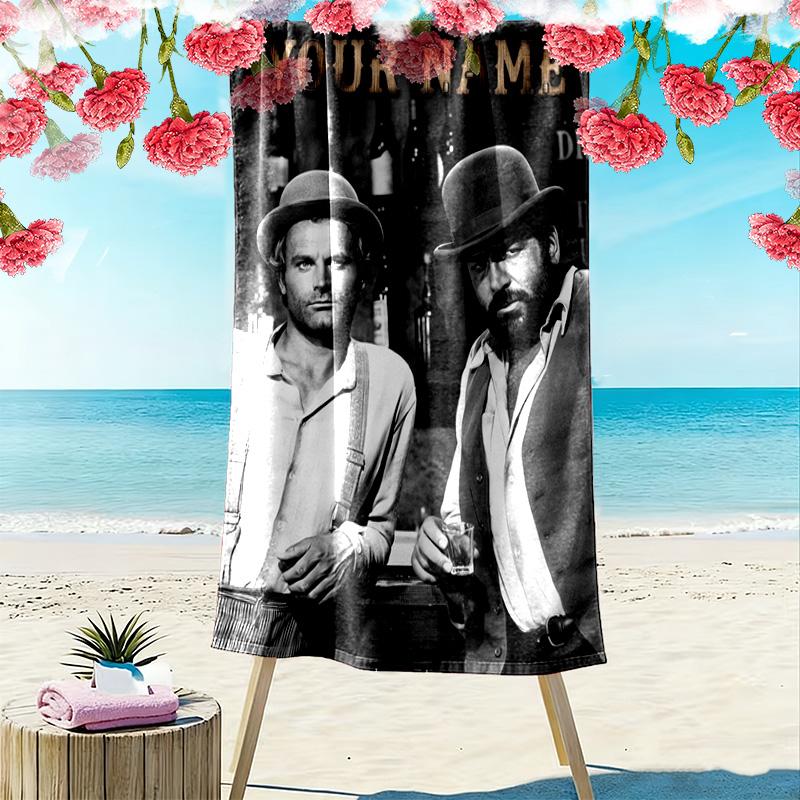 Name Custom Terence Hill and Bud Spencer Print Beach Towel, Large Soft Quick Dry Towel for Beach Camping Swimming