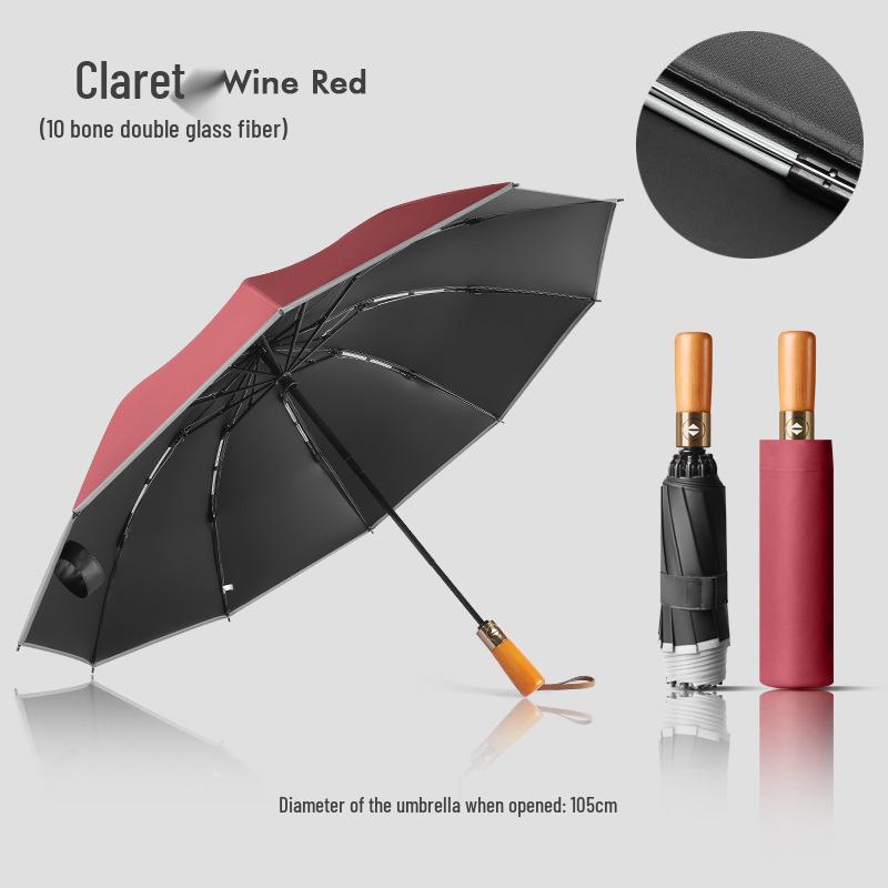 Automatic Windproof Umbrella: UV Protection, Large Folding Design, Wooden Handle for Sun and Rain