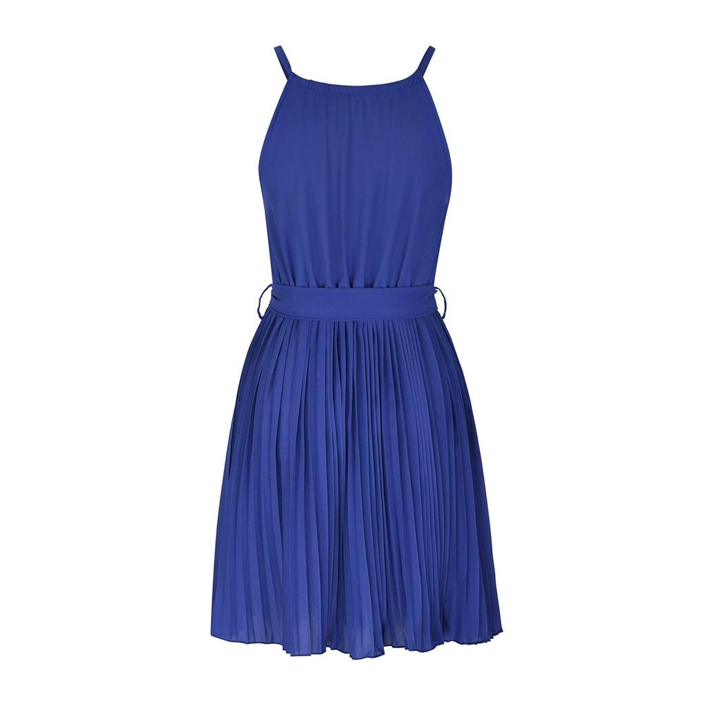 Womens Summer Neck Ties Pleated Cocktail Party Color Beach Dress
