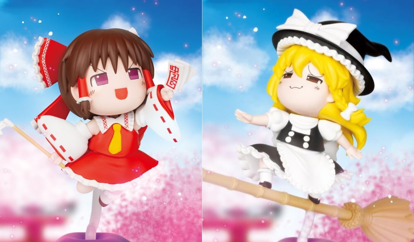 Touhou Project Hakurei Reimu and Kirisame Marisa Yukkuri Style Deformed Set of Official Merchandise Figures, Approx. 17cm, 2,