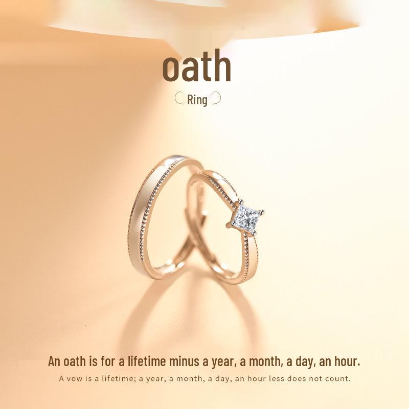 

S925 Sterling Silver Couple Promise Rings - Niche Design Gift for Wedding or Girlfriend Full Silver Platinum Female Ring