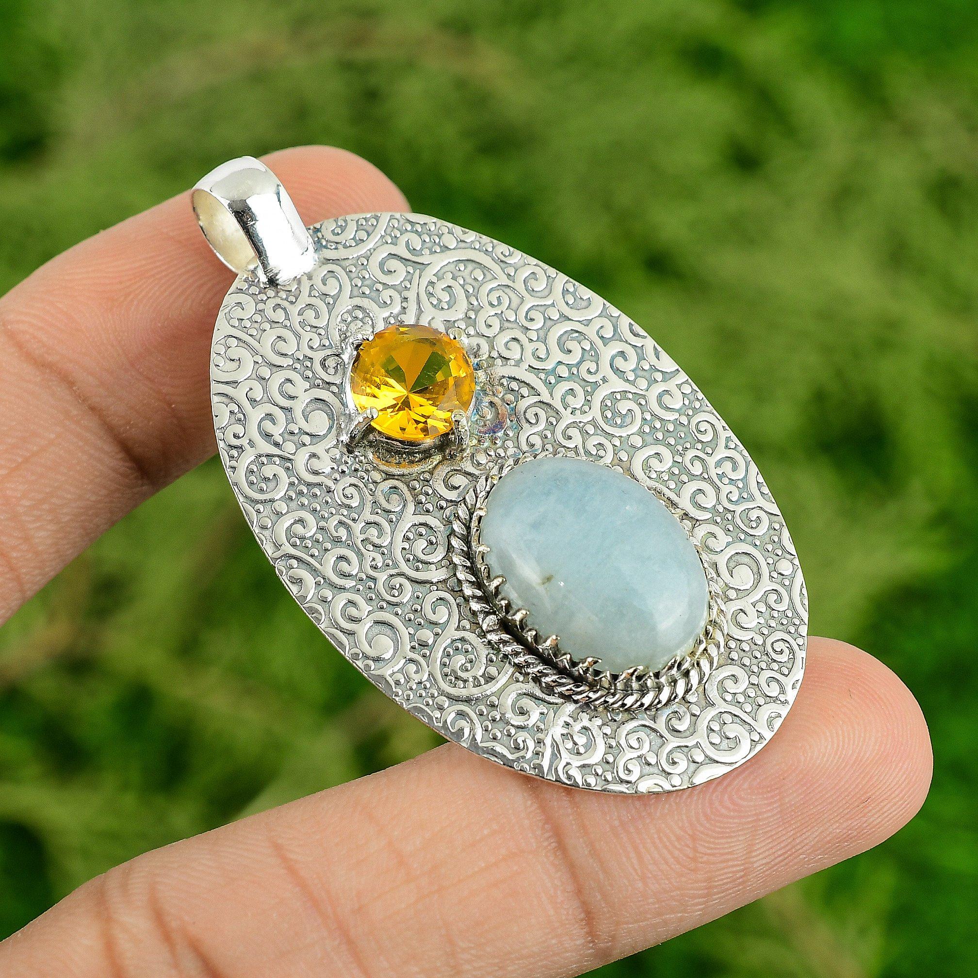 

Sterling Silver Oval Aquamarine Stone Citrine Wedding Daughter Bezel New Pendant