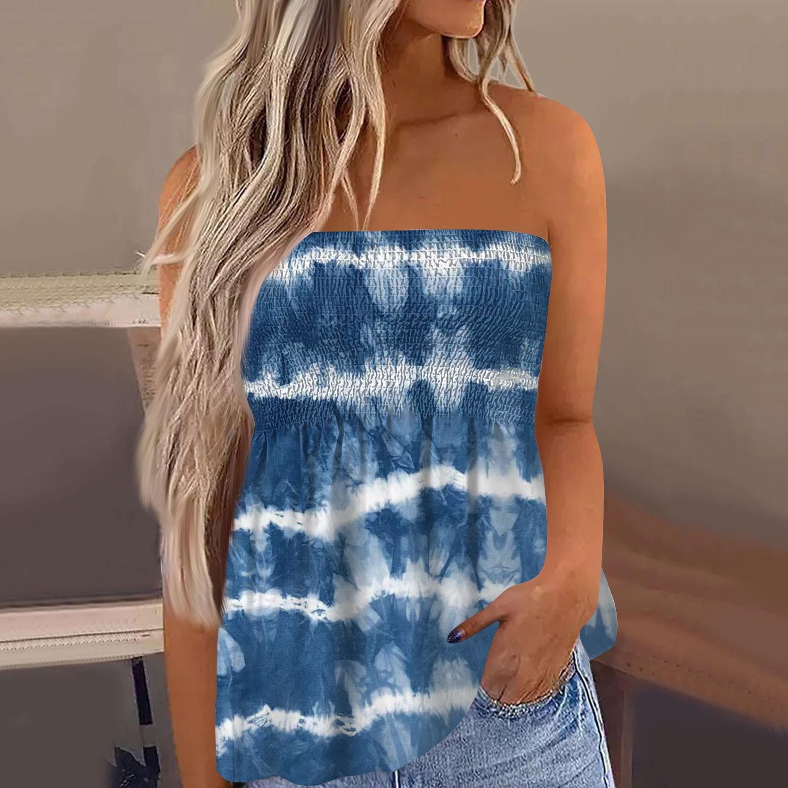 

Топы-трубы для женщин, милая сексуальная футболка без рукавов с открытыми плечами и принтом XL синий