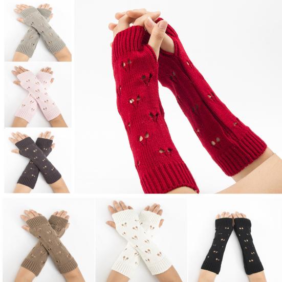 Unisex Half Finger Gloves Jacquard Heart Knitted Arm Wrist Sleeve for Winter