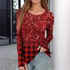 Women's  And Winter Slim Bottom T-shirt Fashion Casual Gradient Printing Round Neck Pullover Long Sleeve Top