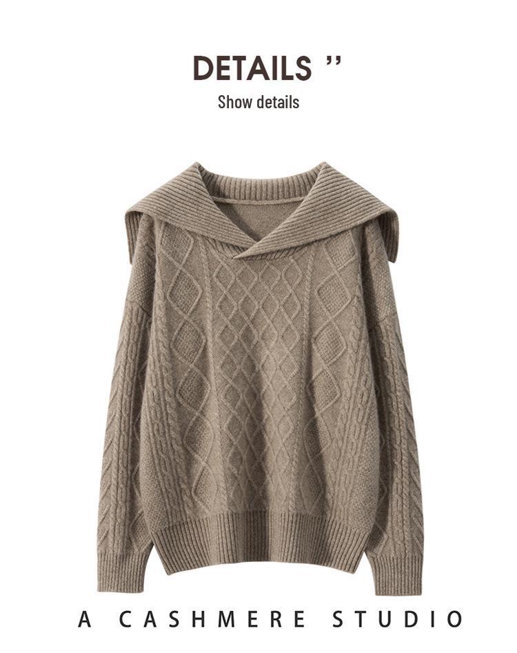 2024 Women's Heavyweight Cashmere Cable Knit Sweater - Thick, Loose Pullover Ideal for Autumn/Winter