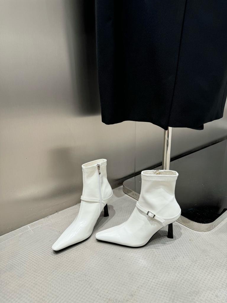 Off-white pointed high-heeled short boots women's 2026 autumn thin-heeled soft leather thin boots