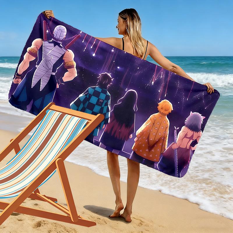 Demon Slayer2 Print Beach Towel, Large Soft Quick Dry Towel for Beach Camping Swimming