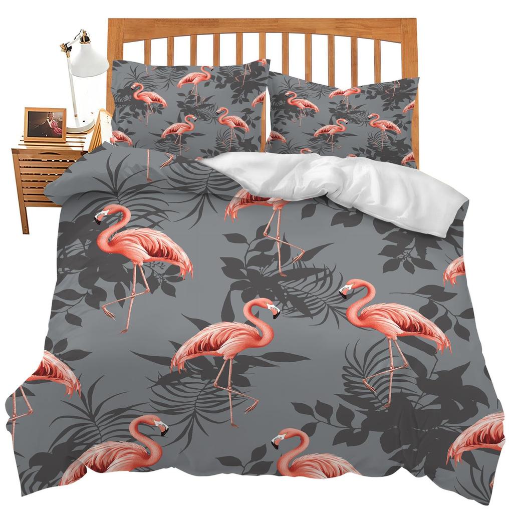 Tropical Flamingo Pattern Quilt Cover Bedding Set Three-Piece Quilt Cover Suitable For Bedroom Decoration