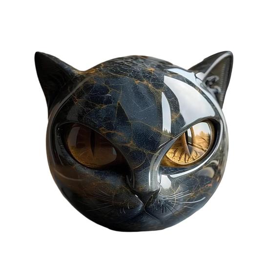 Mini Cat Stone Resin Cat Head Figurine Collectible Healing Stone Marble Texture Cat Stone Keepsake Gift for Cat Lovers Women Men