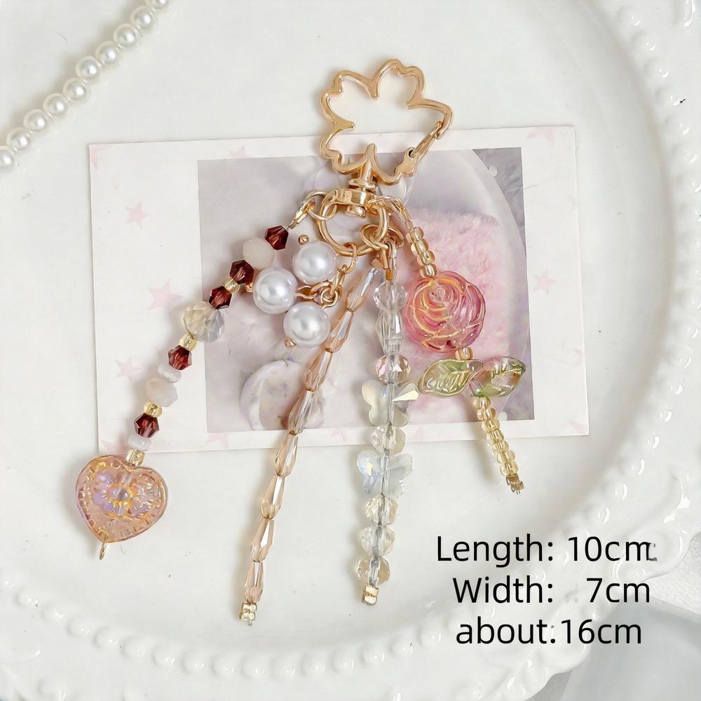 Heart Bag Charm Handmade Handmade Keychain Pearl Tassel Charm Wear Resistant Beaded Pendant For Date Party Necklace Pendant