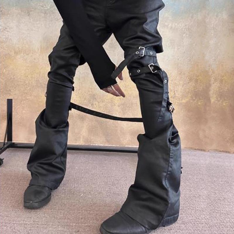 

Vibe восемь богов ремешок липучка джинсы с покрытием воском микро-клеш брюки брюки в стиле панк XS чёрный