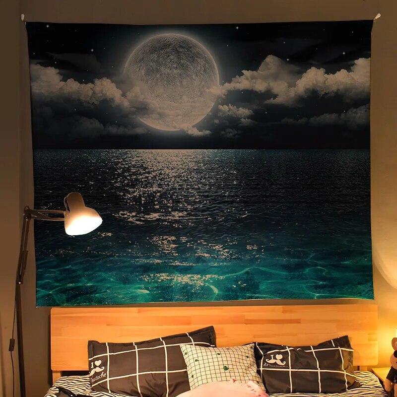 

Гобелен для украшения стены, эстетическая лунная ночь, дома, гостиной, висячий фон, ткань 100x75cm