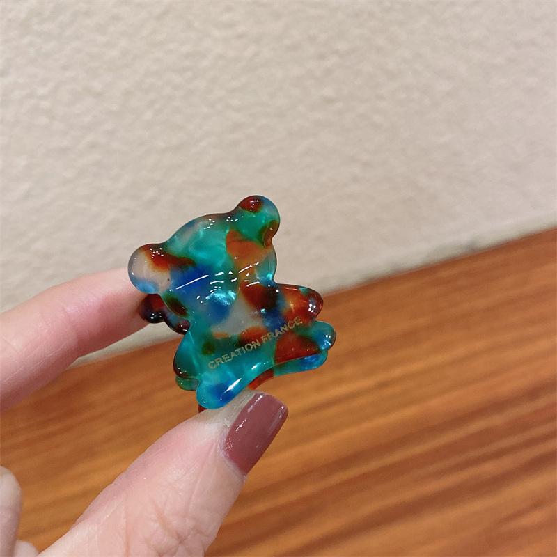 

Delightful Mini Vintage Bear Claw Clip Colorful Acetate Hair Accessory For Women Blue Brown Clip