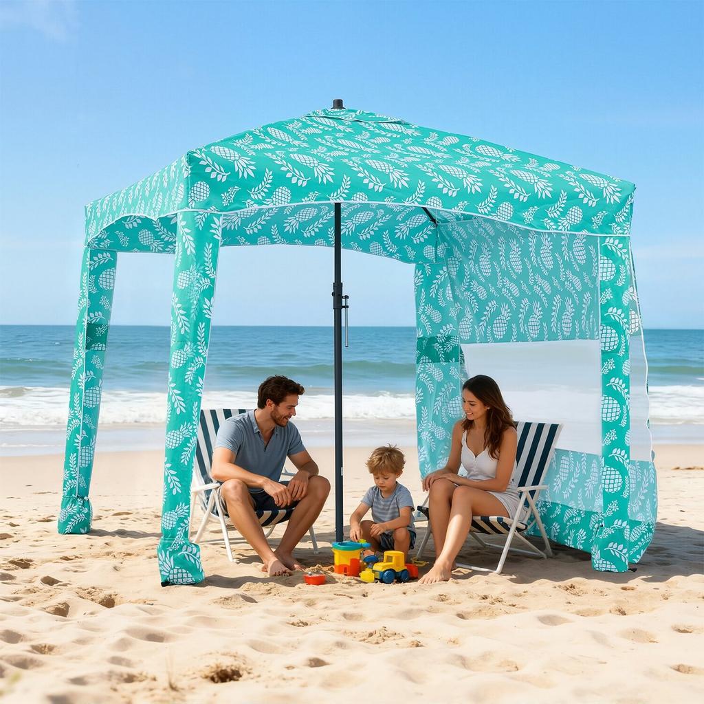Beach Cabana, 1.83 x 1.83 m Beach Canopy with Side Wall, UPF 50+ Protection Easy Setup Cabana Tent with Sand Pockets, Large Portable Shade Sun Shelter