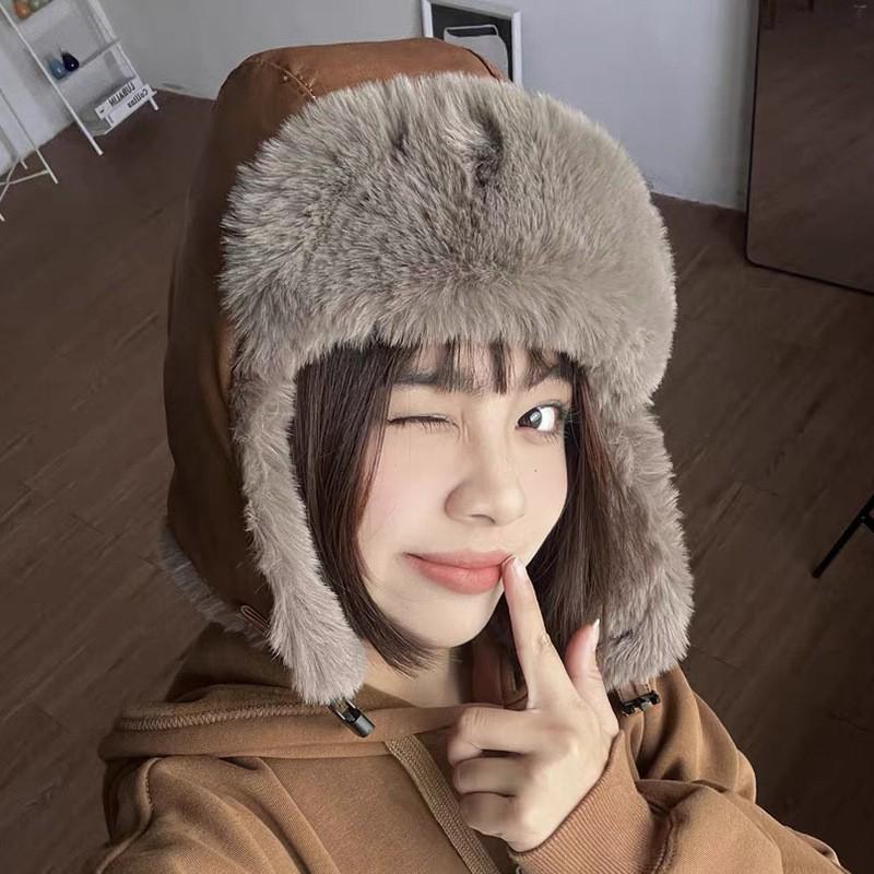 Winter Warm Faux Leather Aviator Hat With Fleece Lining Men Women Outdoor Skiing Cold Weather Ear Protection Cap