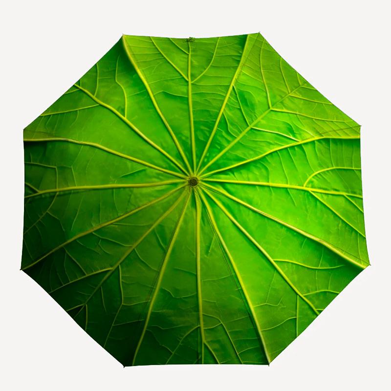1pc Leaf Texture Automatic Folding Umbrella - Compact Travel Umbrella with Auto Open/Close 8-Rib Heavy-Duty Shaft for Women/Men L009