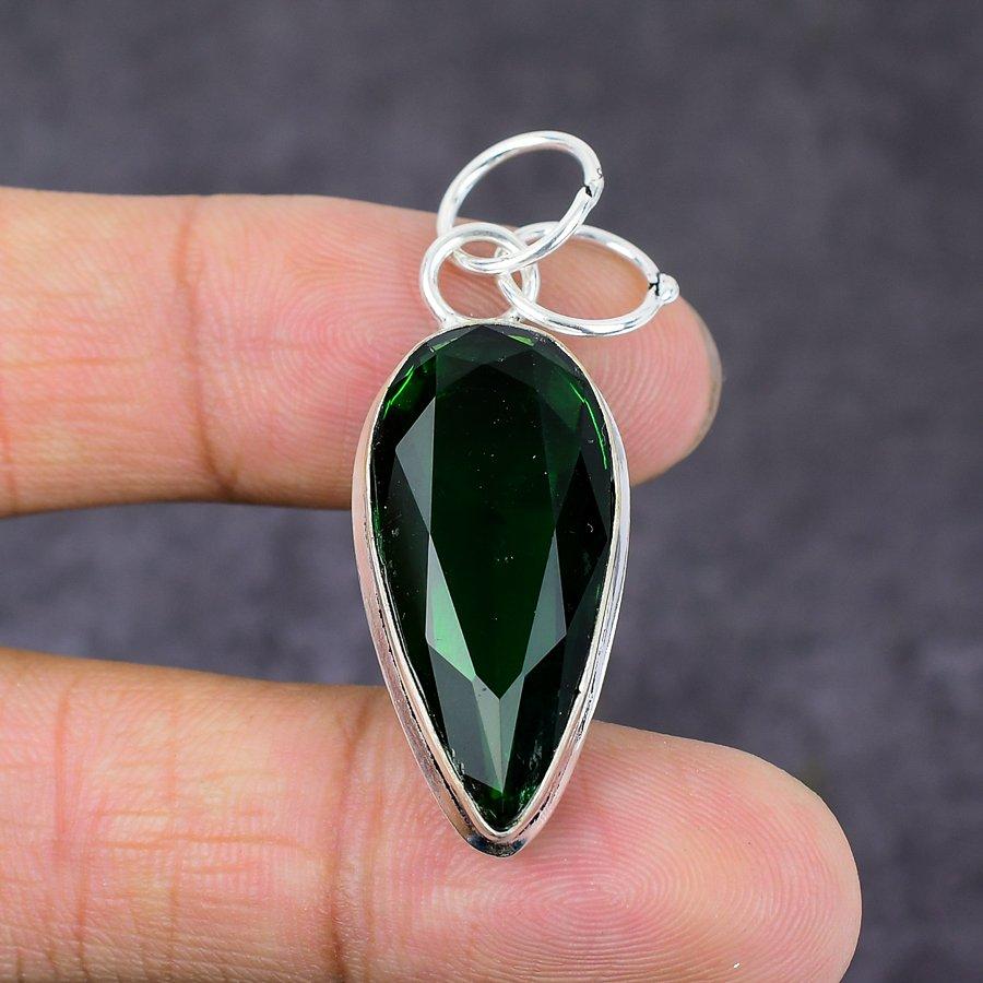 Natural Chrome Diopside Gemstone Handmade 925 Sterling Silver Pendant 1.85" L9v48
