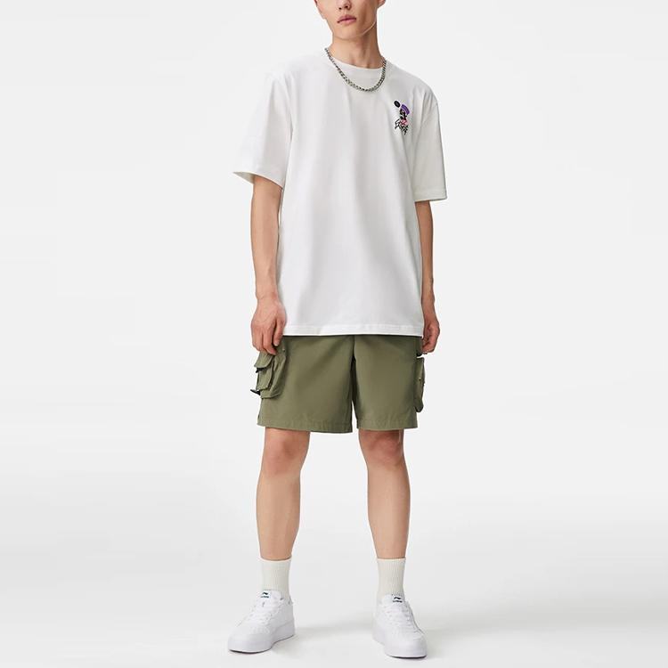 Li-Ning SS22 Sports Basketball Series Deception Is Not Wearisome Printed Crew Neck Short Sleeve T-Shirt Men Tops White AHSS373-2