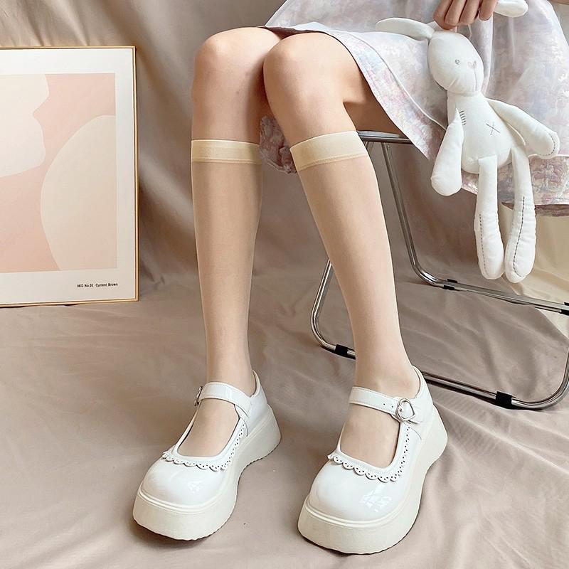 Meias Finas Pretas Femininas de Cano Médio - Anti-Puxões, Antiderrapantes, Estilo Moderno Acima do Joelho para Primavera e Outono.