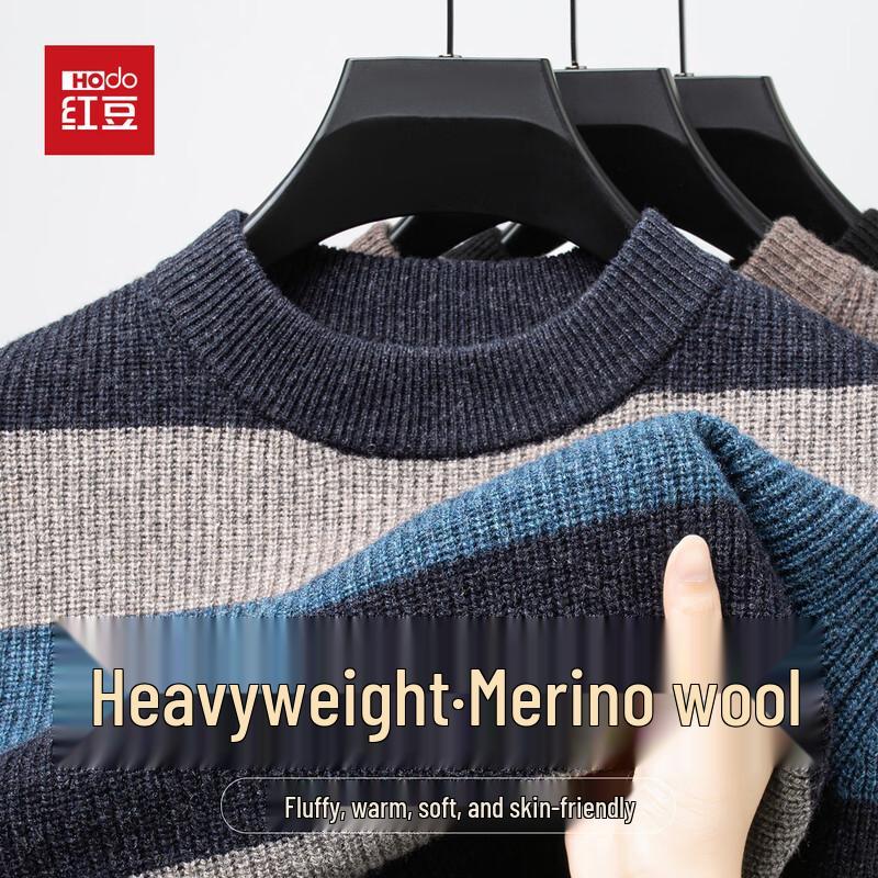 

Hodo Men s High-grade Heavyweight Striped Wool Round Neck Sweater 3XL