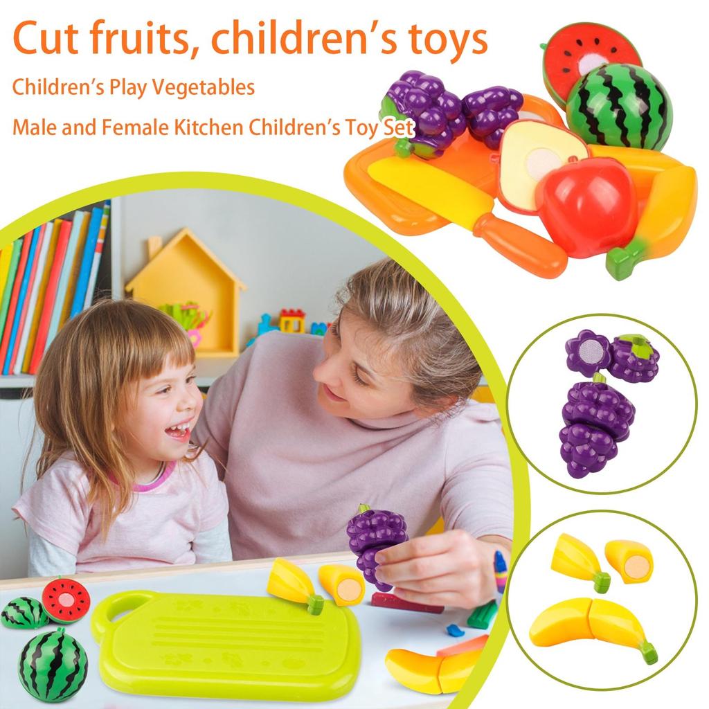 Kitchen Plastic Fruit Vegetable Food Pretend Reusable Role Play Cutting Set Kids Toys
