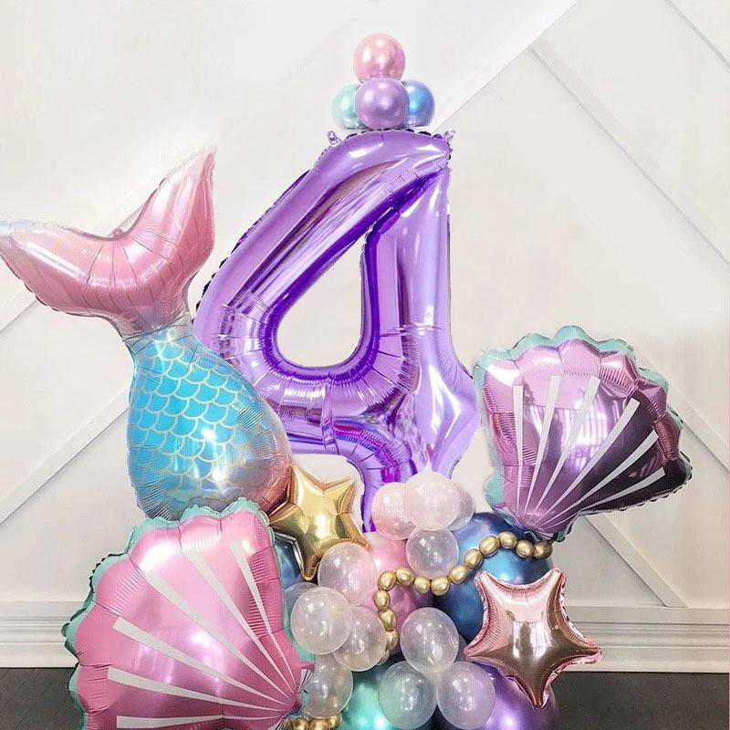 Mermaid-Themed Balloon Column Set for Children's Birthday Party Decoration