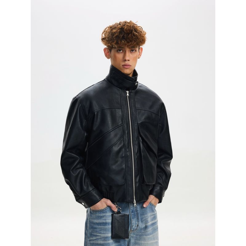 Cabbage Coke American Retro Motorcycle Winter Leather Jacket Cotton Coat for Men and Women Trendy High-End Cool Stand Collar Pu Leather Jacket