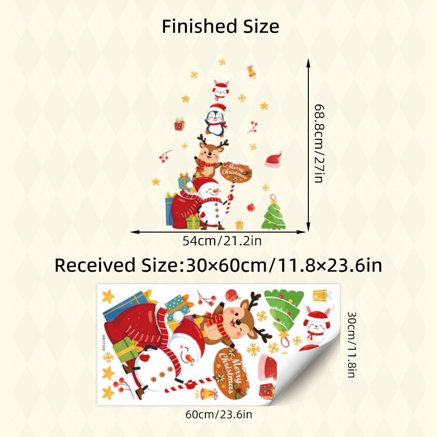 1pc Cartoons Animal Christmas Wall Stickers Removable PVC Holiday Decorations for Bedrooms, Living Rooms, Party Home Decoration