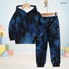 Boys Girls Hooded Long Sleeve Sweatshirt Cuffed Pants Blue Black Printed Two Piece Set