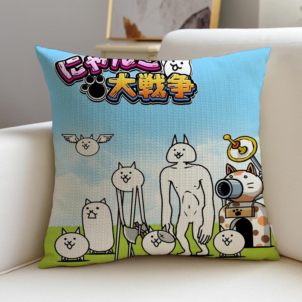 Addictive TThe Battle CatsS Cushion Cover Breathable and Skinfriendly Linen Pillowcase Square Removable and Washable Cushion