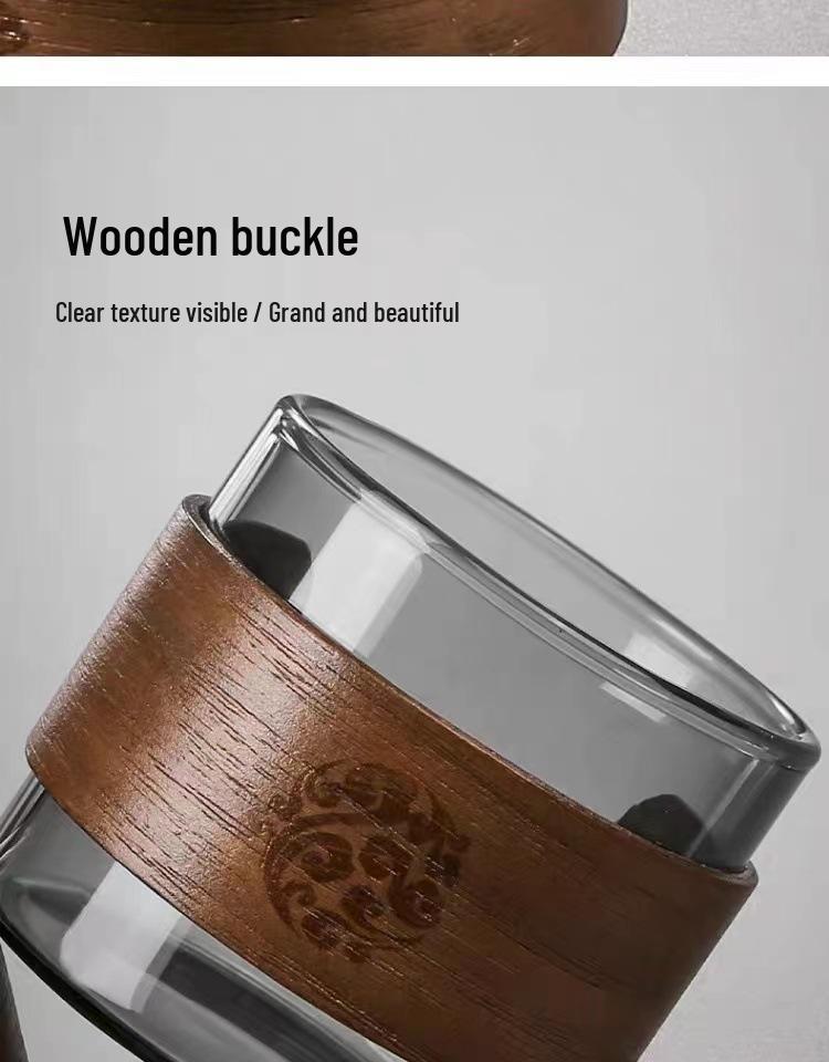 Insulated Borosilicate Glass Tea Cup with Walnut Wood Ring – Small, Multi-use for Home and Guests