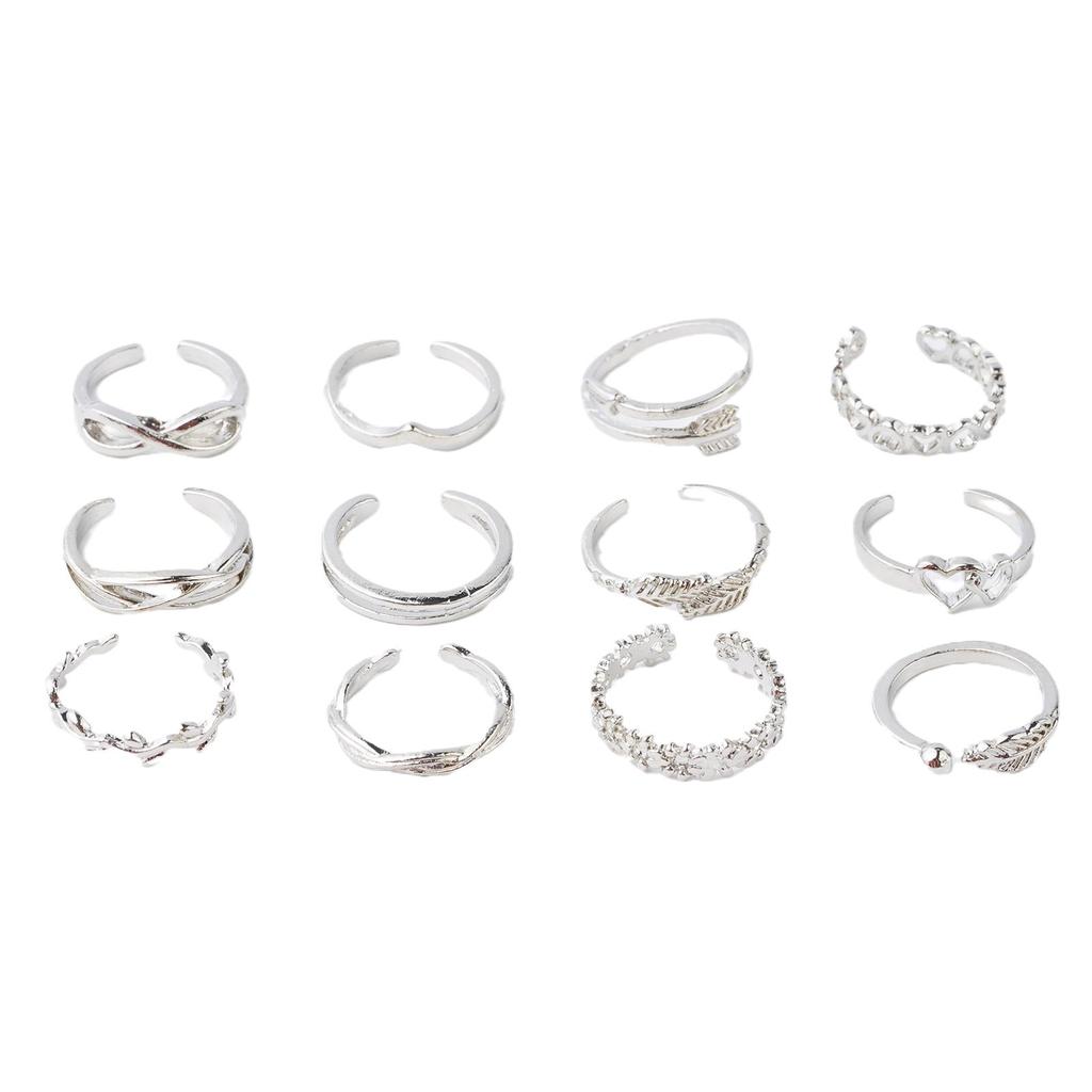 12Pcs/set Boho Toe Set Star Moon Adjustable Finger Rings J0H1