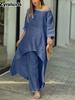 Moda Donna Casual Taglie Forti Set Irregolare Manica Lunga Pantaloni a Gamba Larga Completo Due Pezzi
