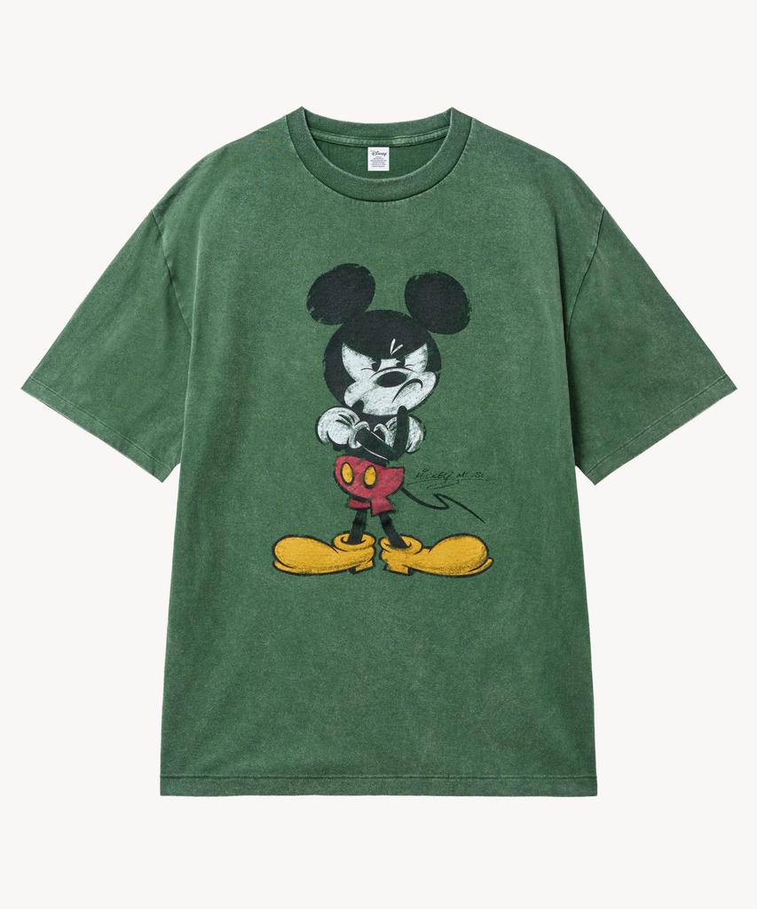 VTWO Fade Wash Hair Bangs _Mickey_ T-Shirt (Green)